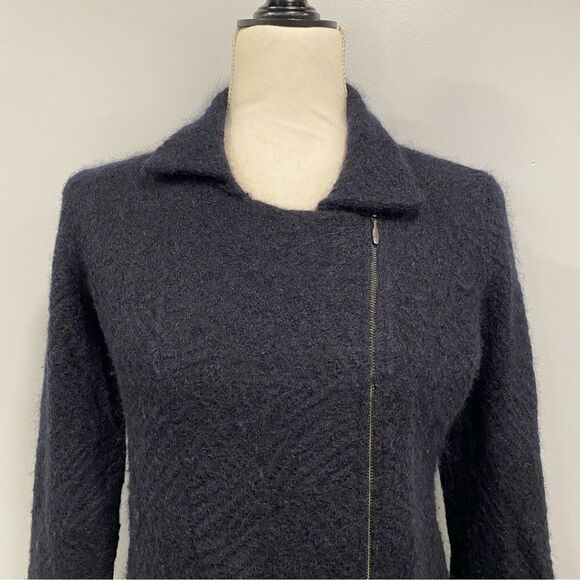 EILEEN FISHER S Black Cats Mohair Moto Sweater Jacket Asymmetrical Zip: Flaw - Picture 3 of 16